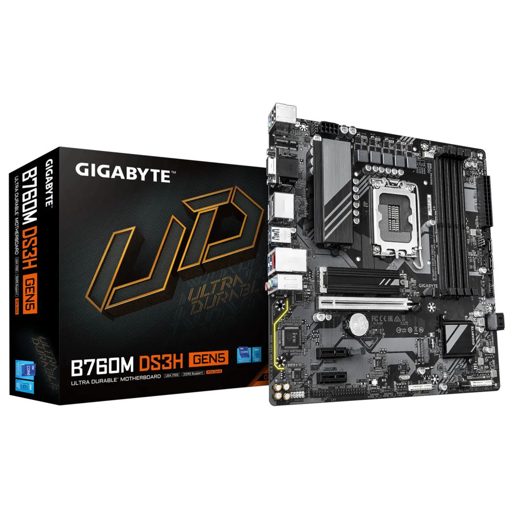 تدعم اللوحة الأم GIGABYTE B760M DS3H GEN5 DDR5 معالجات Intel Core من الجيل الثاني عشر والثالث عشر والرابع عشر مع فتحة PCIe 5.0 x16 وفتحتي PCIe 4.0 M.2