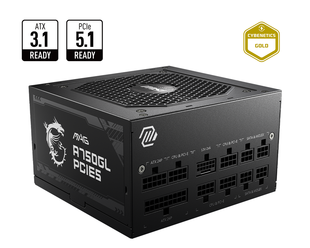 MSI MAG A750GL 750w 80 Plus Gold PCIE 5.1 ATX 3.1 - Full Modular Certified Power Supply