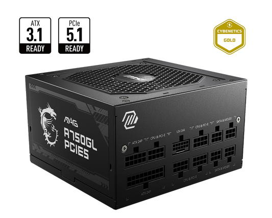 MSI MAG A750GL 750w 80 Plus Gold PCIE 5.1 ATX 3.1 - مزود طاقة معتمد كامل الوحدات