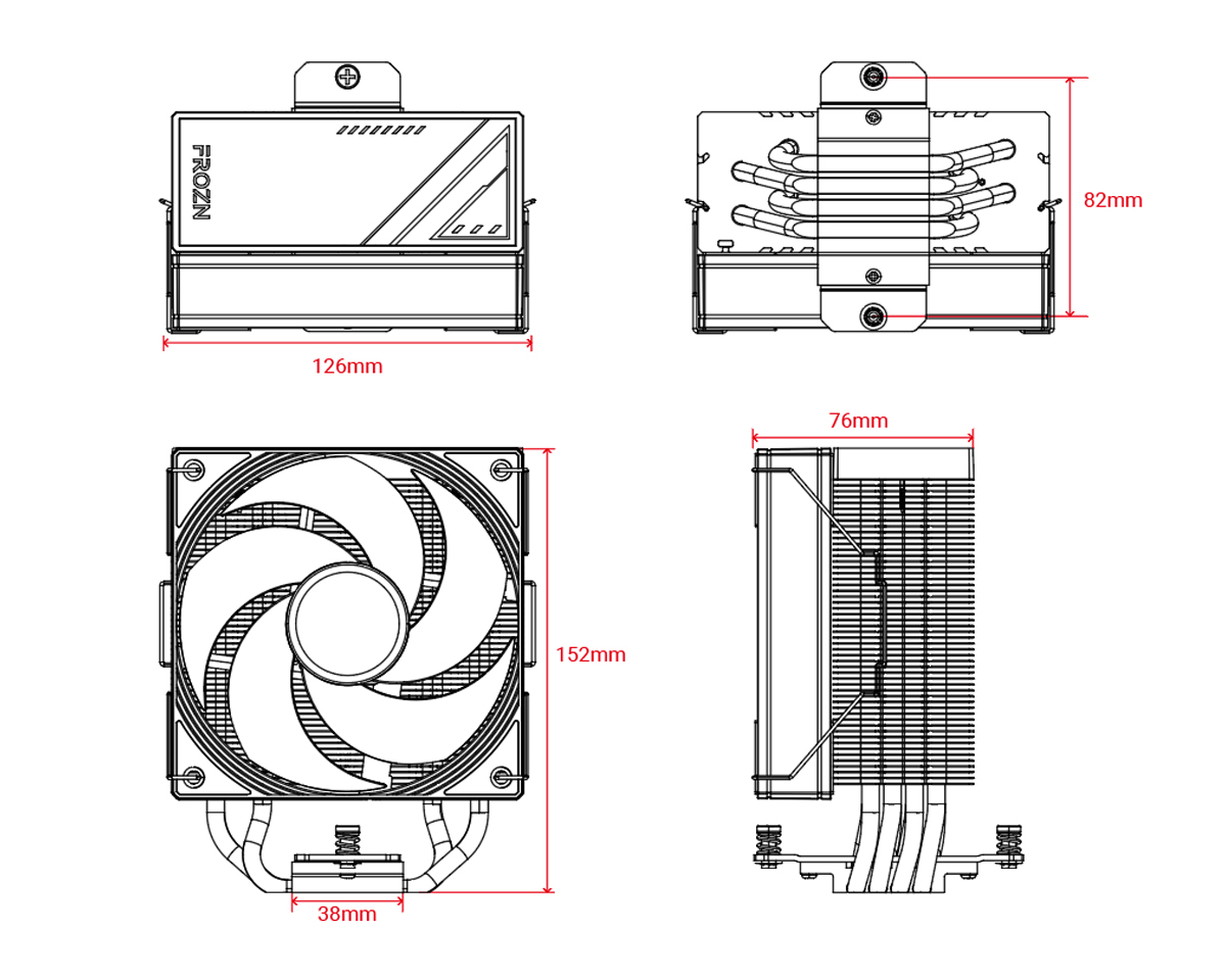 Air CPU cooler with black radiator fins and front cooling fan