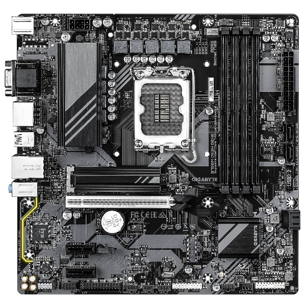 تدعم اللوحة الأم GIGABYTE B760M DS3H GEN5 DDR5 معالجات Intel Core من الجيل الثاني عشر والثالث عشر والرابع عشر مع فتحة PCIe 5.0 x16 وفتحتي PCIe 4.0 M.2