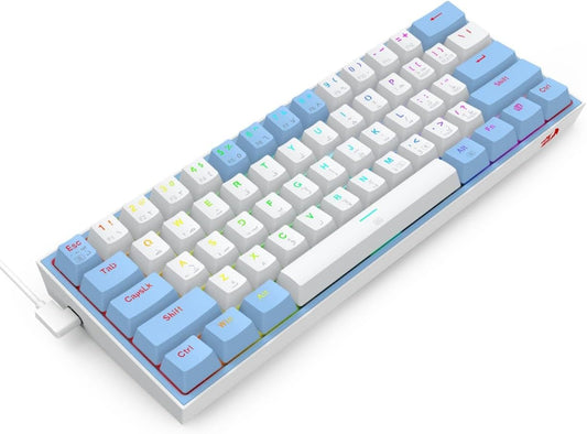 لوحة مفاتيح ميكانيكية Redragon K617 Fizz باللون الأزرق/الأبيض ومفاتيح حمراء RGB Compact 60%