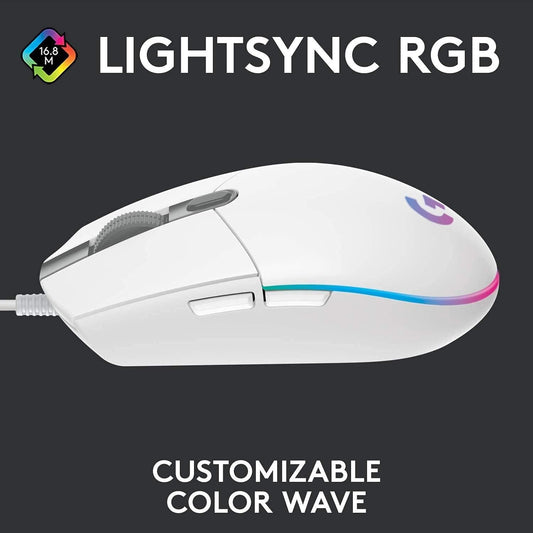 ماوس الألعاب Logitech G102 USB Lightsync مع إضاءة RGB قابلة للتخصيص - أبيض