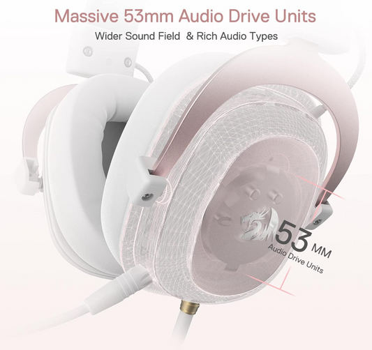 Redragon H510 Zeus 2 White Wired Gaming Headset - 7.1 Surround Sound - Memory Foam Ear Pads - 53MM Drivers - Detachable Microphone - Multi Platforms for PC, PS4/3 & Xbox One/Series X