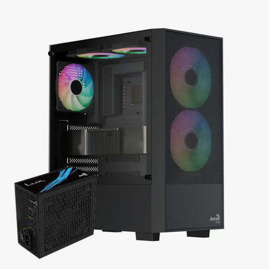 Aerocool B508A Flow Black 5 Argb Fans Mid Tower Case With Psu LUX 650W 80+ Bronze