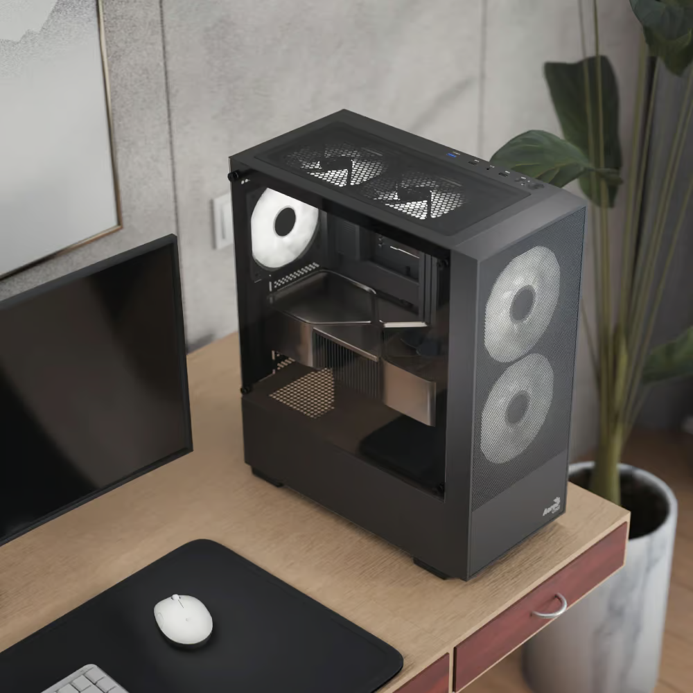 Aerocool B508A Flow Black 5 Argb Fans Mid Tower Case With Psu LUX 650W 80+ Bronze