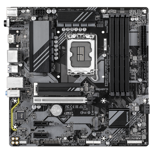 Gigabyte B760M DS3H WiFi6E ATX motherboard, top view with CPU socket