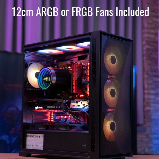 Aerocool Geoflow Black 4 Argb Fans Mid Tower Case With Psu LUXPRO 750W 80+ Bronze