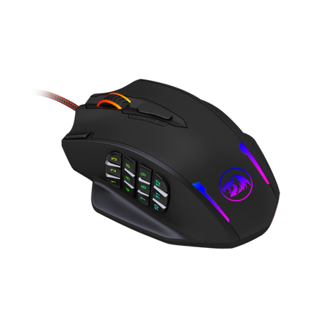 ماوس الألعاب Redragon M908 IMPACT MMO بدقة تصل إلى 12400 نقطة في البوصة، ماوس عالي الدقة للكمبيوتر الشخصي، 18 زرًا قابلًا للبرمجة، خرطوشة ضبط الوزن، 12 زرًا جانبيًا، 5 ملفات تعريف مستخدم قابلة للبرمجة، 16.8 مليون خيار لون LED قابل للتخصيص