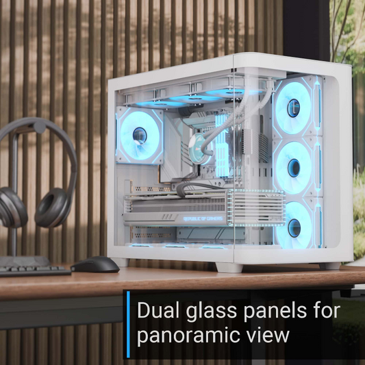 Aerocool P500C White 4 Argb Fans Mid Tower Case tempered glass