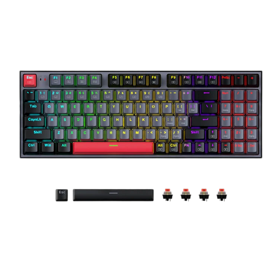 Compact view of RGB mechanical gaming keyboard with red accent keys and included switches