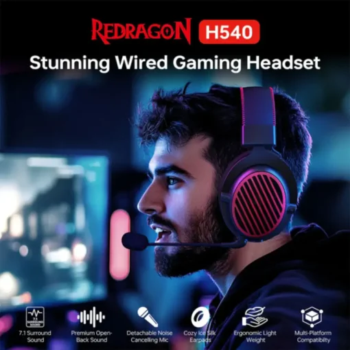 Redragon H540 Luna Wired Over-ear Gaming Headset With 7.1 Surround Sound, Detachable Microphone