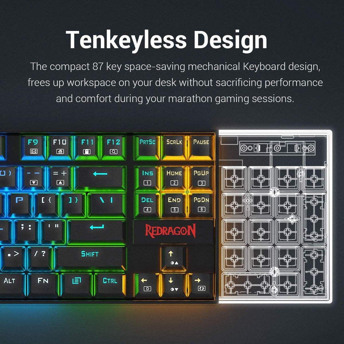 Redragon K552 Kumara RGB TKL Size Brown Switch Mechanical Gaming Keyboard -Black
