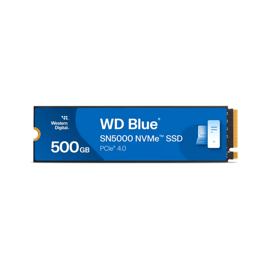 قرص SSD WD Blue SN5000 NVMe سعة 500 جيجابايت، M.2 2280 PCIe Gen4 x4، سرعة قراءة 5000 ميجابايت، سرعة كتابة 4000 ميجابايت، سعة تخزين 300 تيرابايت