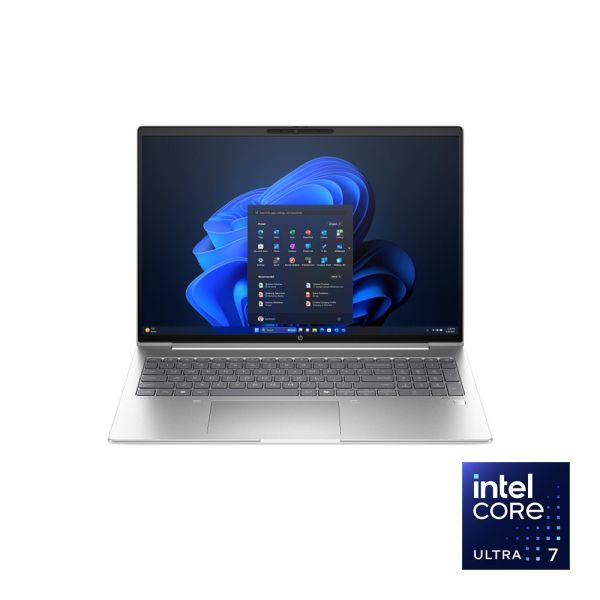 Silver HP ProBook 460 G11 laptop with open display and Intel Core Ultra 7 badge