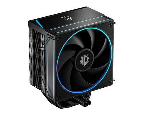 Computer cooling system with a prominent fan on a white background
