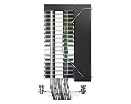 Black finned air CPU cooler heatsink with exposed metal heatpipes