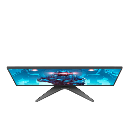 AOC gaming monitor displaying blue sci-fi action scene on screen