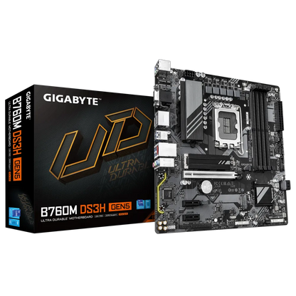 تدعم اللوحة الأم GIGABYTE B760M DS3H GEN5 DDR5 معالجات Intel Core من الجيل الثاني عشر والثالث عشر والرابع عشر مع فتحة PCIe 5.0 x16 وفتحتي PCIe 4.0 M.2