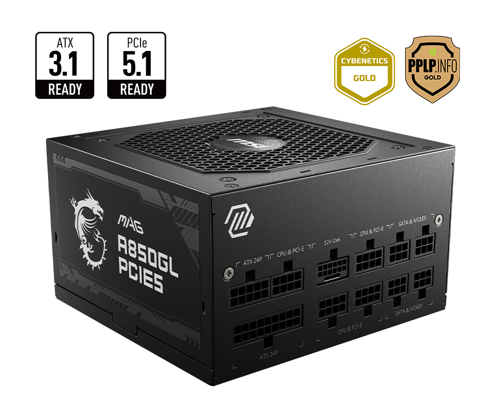 MSI MAG A850GL 850 واط PCIE 5.1 ​​- ATX 3.1 - وحدة تزويد طاقة كاملة - حاصلة على شهادة 80 Plus Gold