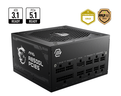 MSI MAG A850GL 850 واط PCIE 5.1 ​​- ATX 3.1 - وحدة تزويد طاقة كاملة - حاصلة على شهادة 80 Plus Gold