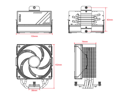 Air CPU cooler with black radiator fins and front cooling fan