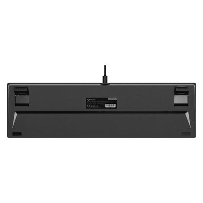Black keyboard bottom view with support feet and center label
