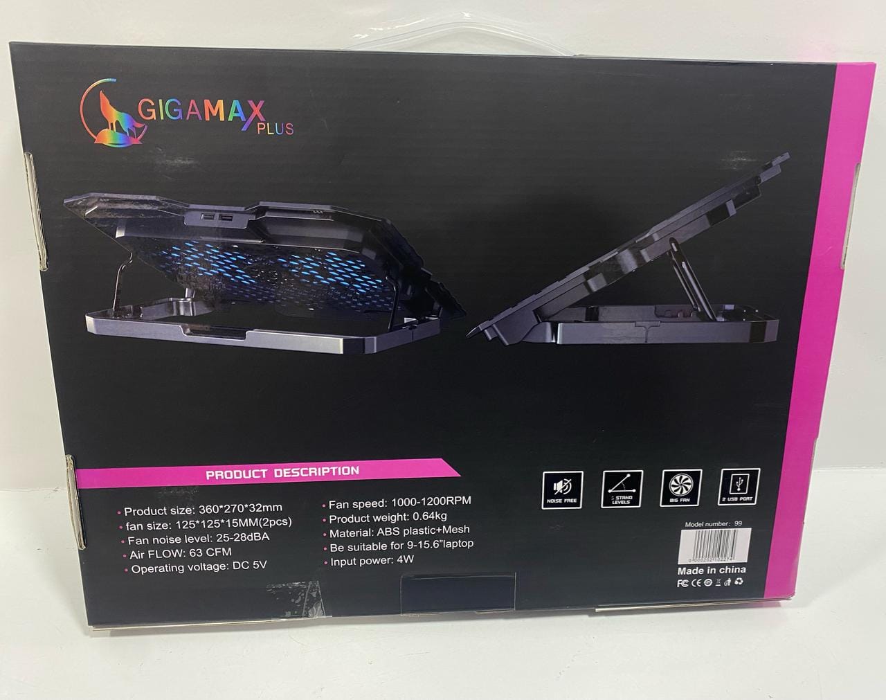 مبرد كمبيوتر محمول Gigamax GM-99 Plus بمروحتين حتى 15.6 بوصة - حامل جوال 