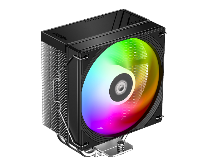 Computer cooling system with RGB fan on a white background