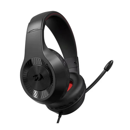 Black wired gaming headset with over-ear earcups and red inner headband
