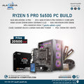 Advertisement for a Ryzen 5 Pro 5650G PC build with components and price on a white background.