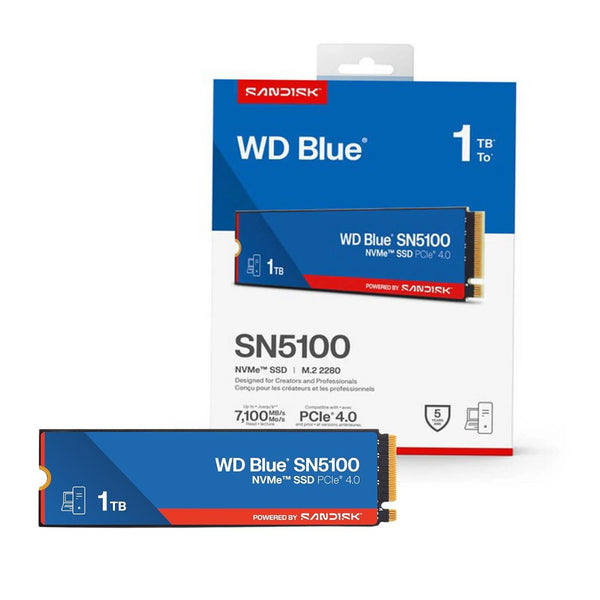 قرص SSD WD Blue SN5000 NVMe سعة 1 تيرابايت M.2 2280 PCIe Gen4 x4 سعة 5150 ميجابايت للقراءة و4900 ميجابايت للكتابة و600 تيرابايت للعرض 