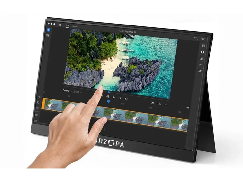 Arzopa A1T 15.6″ FHD 60Hz Portable Touch Monitor – IPS 178° Viewing, Mini‑HDMI + Dual USB‑C, 300 nits Brightness, Built‑in Kickstand & Speakers