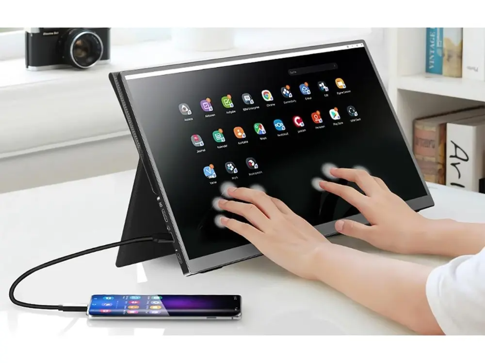 Arzopa A1T 15.6″ FHD 60Hz Portable Touch Monitor – IPS 178° Viewing, Mini‑HDMI + Dual USB‑C, 300 nits Brightness, Built‑in Kickstand & Speakers