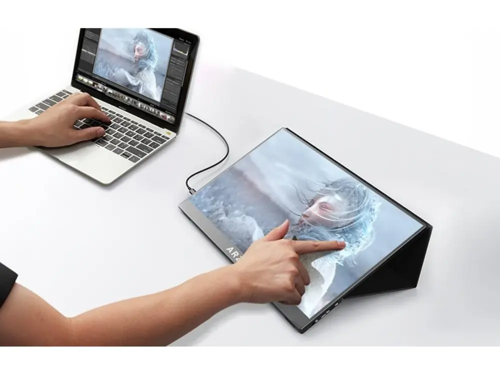 Arzopa A1T 15.6″ FHD 60Hz Portable Touch Monitor – IPS 178° Viewing, Mini‑HDMI + Dual USB‑C, 300 nits Brightness, Built‑in Kickstand & Speakers