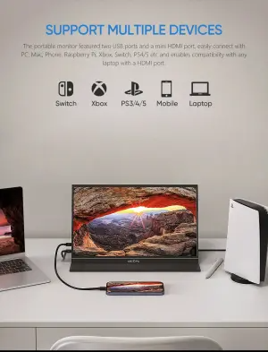 Arzopa S1Table 15.6″ FHD 60Hz Portable Monitor – IPS 85° Viewing, 72% Color Gamut, Mini‑HDMI + Dual USB‑C, 300 nits Brightness, Built‑in Kickstand & Speakers