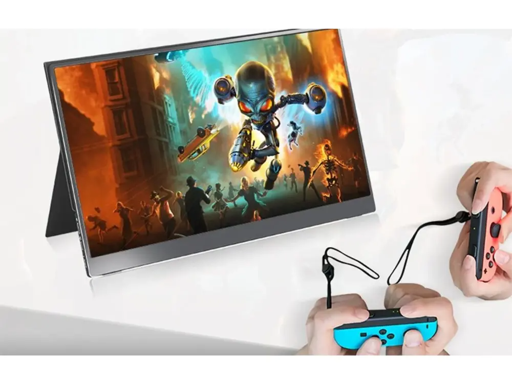 Arzopa A1T 15.6″ FHD 60Hz Portable Touch Monitor – IPS 178° Viewing, Mini‑HDMI + Dual USB‑C, 300 nits Brightness, Built‑in Kickstand & Speakers