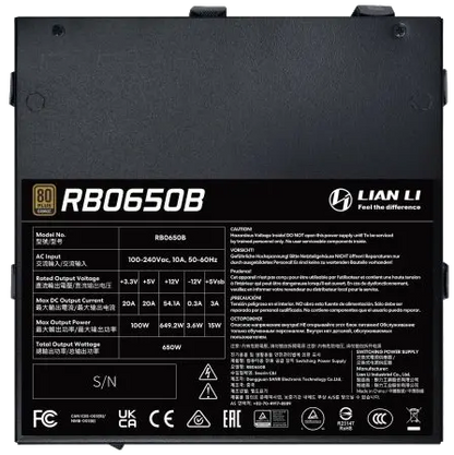 Lian Li RB0650B 650W 80 Plus Bronze PCIe 5.1, ATX 3.1 Power Supply