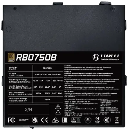 Lian Li RB0750B 750W 80 Plus Bronze PCIe 5.1, ATX 3.1 Power Supply