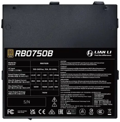 Lian Li RB0750B 750W 80 Plus Bronze PCIe 5.1, ATX 3.1 Power Supply