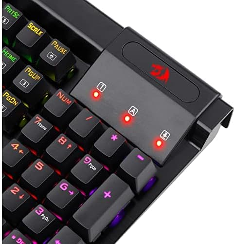 Mechanical gaming keyboard control panel with red status lights and RGB keys, black