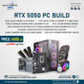 Advertisement for an RTX 5050 PC build with components and pricing details on a white background.