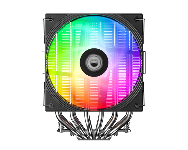 Computer cooling fan with RGB lighting on a white background