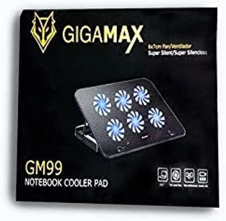 مبرد كمبيوتر محمول Gigamax gm99 مع 6 مراوح لأجهزة الكمبيوتر المحمولة - أسود 