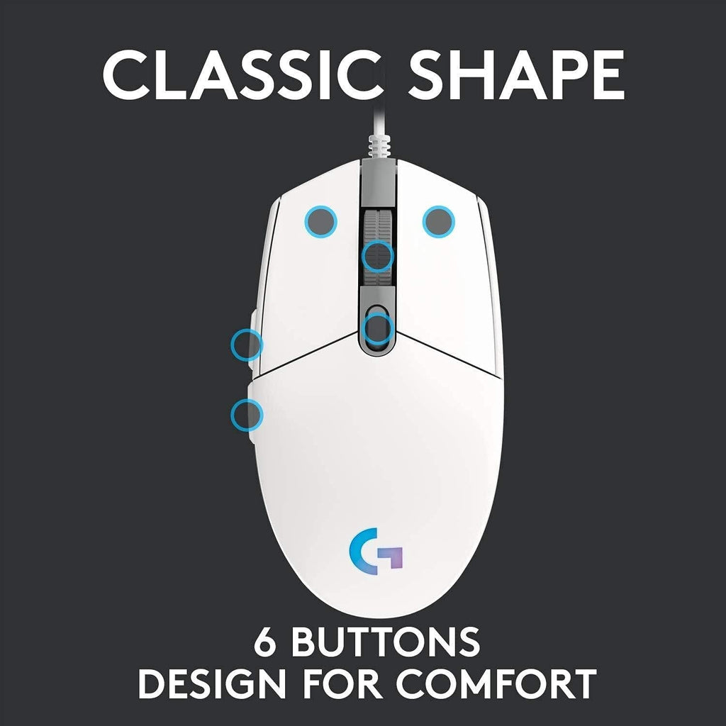 Logitech G102 USB Lightsync Gaming Mouse with Customizable RGB Lighting-white