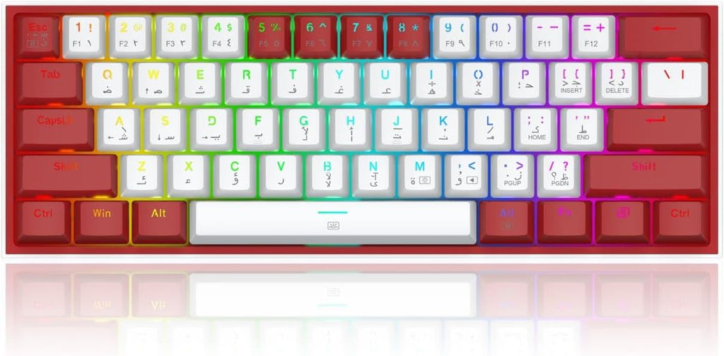 لوحة مفاتيح ميكانيكية Redragon K617 Fizz باللونين الأحمر والأبيض ومفاتيح حمراء RGB Compact 60%