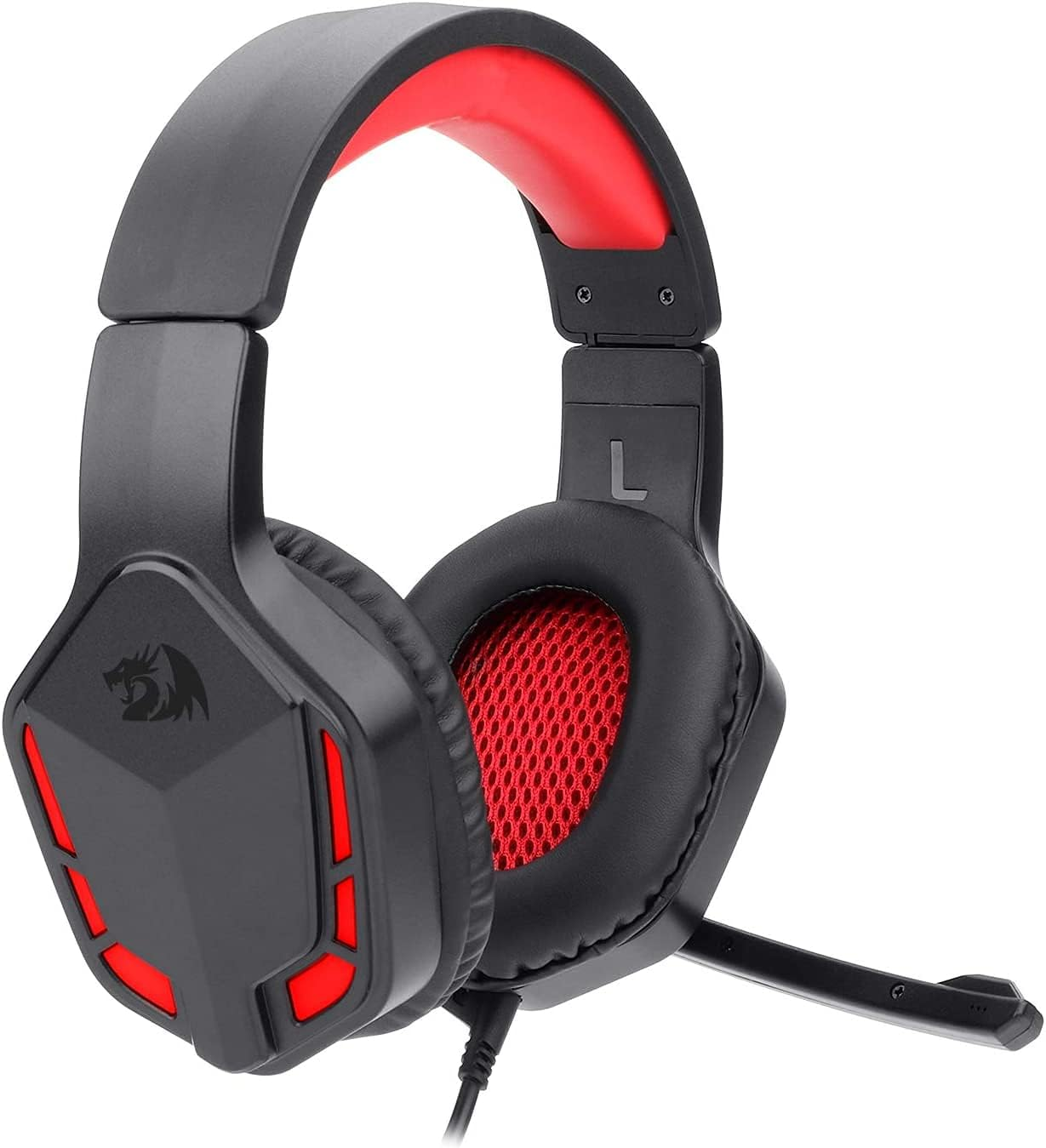 Redragon H220 THEMIS Red LED 3.5mm Wired Gaming Headset - Black