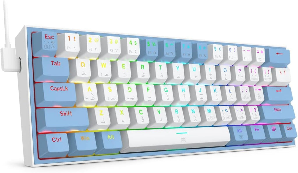 لوحة مفاتيح ميكانيكية Redragon K617 Fizz باللون الأزرق/الأبيض ومفاتيح حمراء RGB Compact 60%