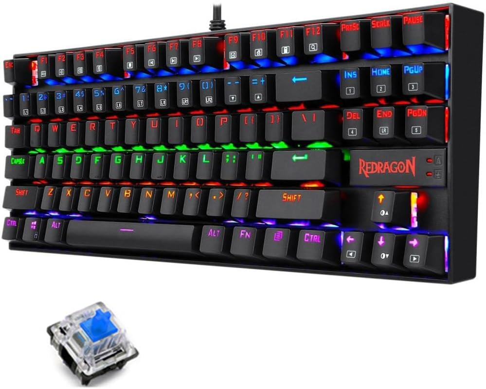 Redragon K552 Kumara Rainbow TKL Size Blue Switch Mechanical Gaming Keyboard -Black