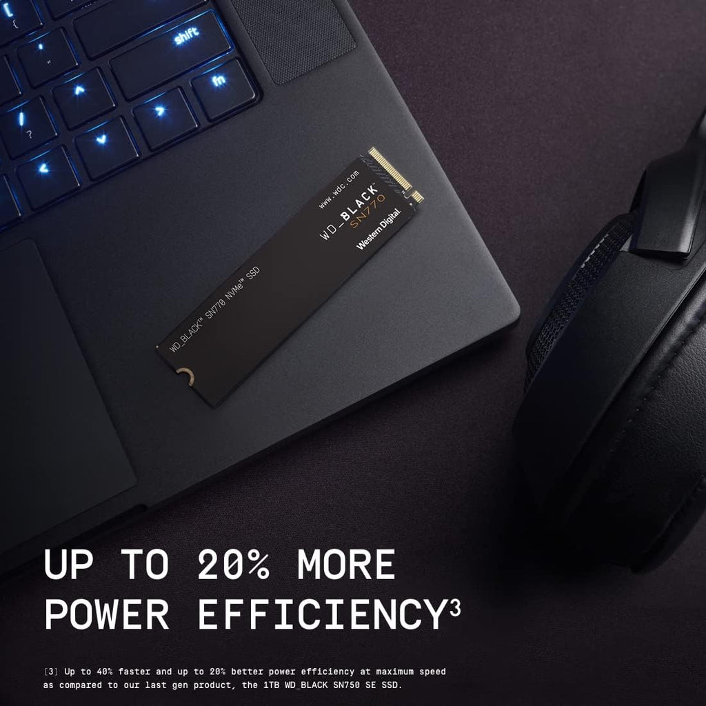 قرص SSD NVMe WD Black SN770 سعة 1 تيرابايت PCIe Gen4 x4 بسرعة قراءة تصل إلى 5150 ميجابايت/ثانية وسرعة كتابة تصل إلى 4900 ميجابايت/ثانية